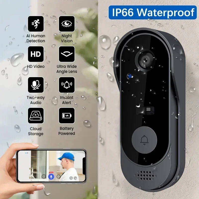 Home Security Monitoring System - Videocamera Campanello Wireless HD Impermeabile, Visione